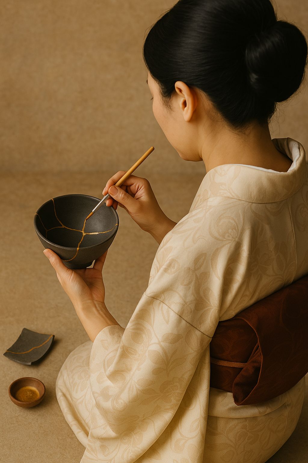 ragazza che pratica il kintsugi